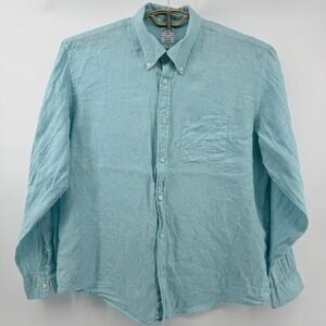 Brooks Brothers 1818 Mens XL Regular Fit 100% Linen LS Button Down Shirt Aqua